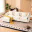 Beige en forme de L avec mobile, convertible au lit, chenille douce pour la détente de style crème 3 repose-pieds, revêtement en lin, décoloration