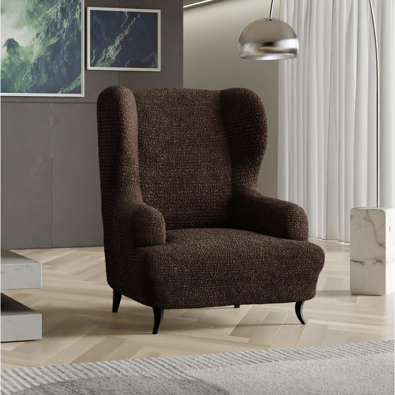Housse extensible pour fauteuil à oreilles - Facile à nettoyer et durable - Collection Comfort, Marron foncé