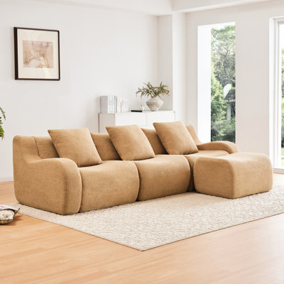 Canapé Camel 3 places sans os avec fonction antidérapante, assise ergonomique incurvée, mousse haute densité 32D, revêtement extérieur de qualité, aucun assemblage requis, modulable pour un confort optimal, sans os, mécanisme de base.