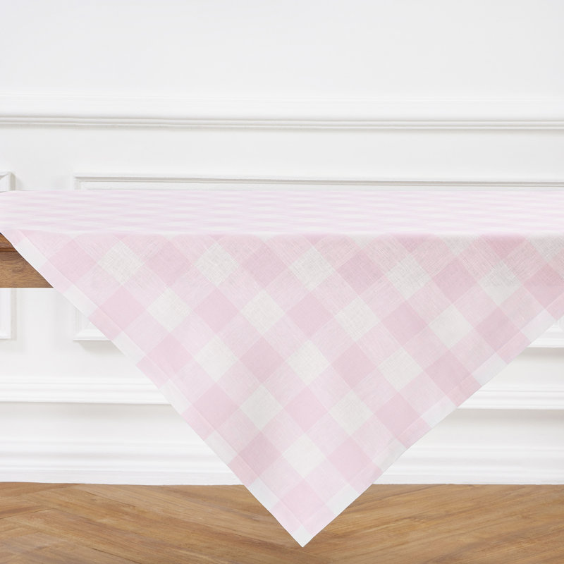 Fete - 100% Pure Linen Table Throw, Checkered, Marshmellow Pink