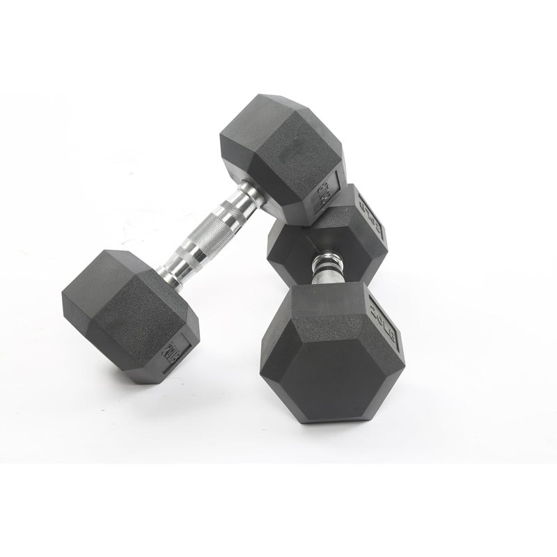 Ensemble d'haltères hexagonaux robustes - Poids libres enduits de caoutchouc avec poignées antidérapantes, conception anti-roulis, durable et sans odeur - Poids de la main de musculation pour la gymnastique à domicile, exercice unisexe - Ensemble de 110 lb (25 lb x 2, 30 lb x 2)