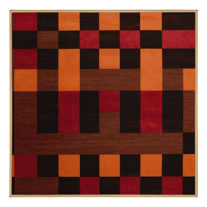 Machine Washable Checkered Brown Area Rug, Square 8'
