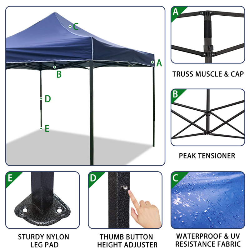 10 Ft. W x 10 Ft. D Steel Pop-Up Canopy, Blue