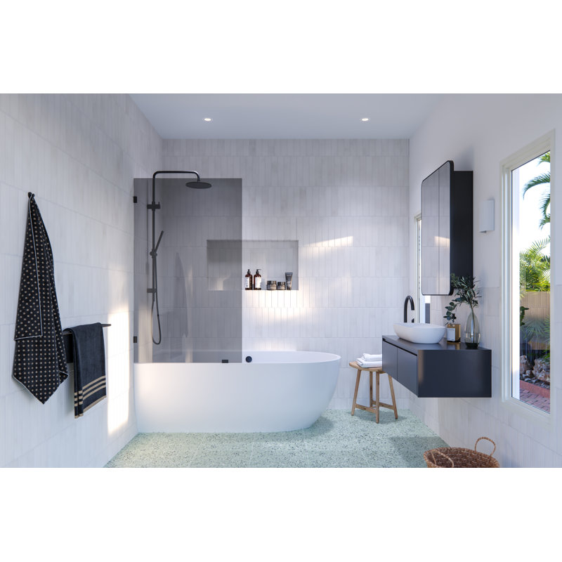 Ursa 34 in. x 58.25 in. Frameless Gray Tinted Single Fixed Bath Panel, Matte Black