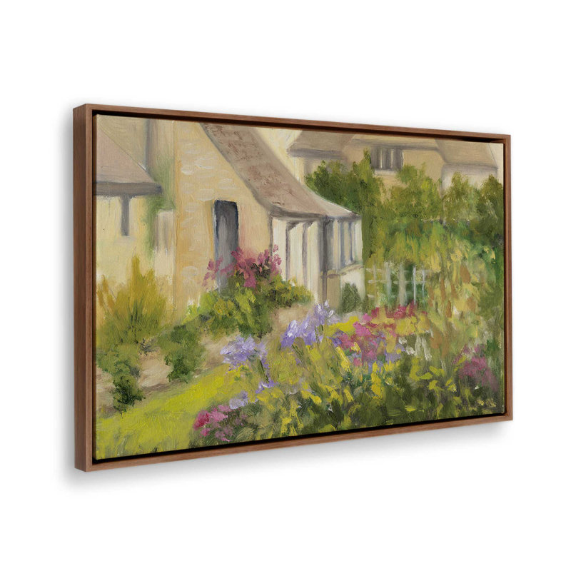 Jardin doré, H 12,75 po x l 18,75 po, Impression dans un cadre flottant sans passe-parto, Noyer