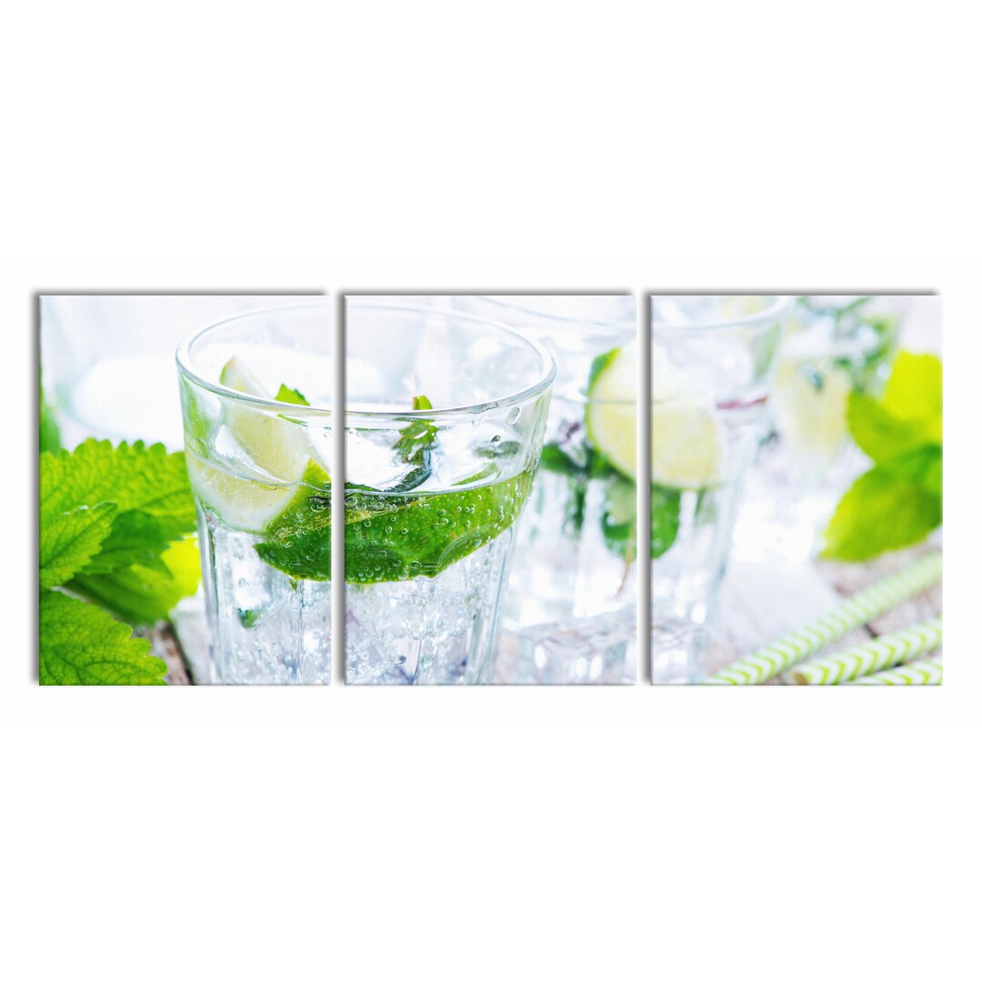 3-tlg. Leinwandbilder-Set Mojito Glasses with Mint