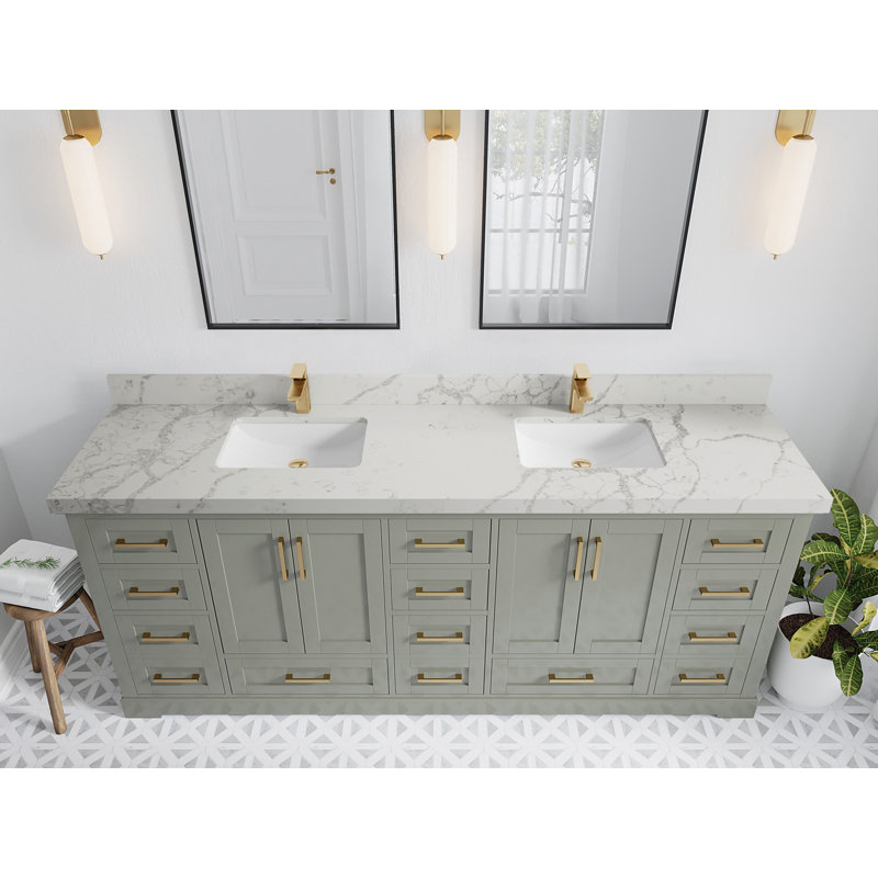 Esin 84'' Double Bathroom Vanity with Top, Venatino Quartz