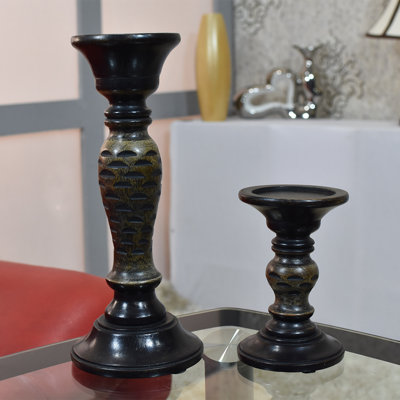 9'' H Wood Tabletop Candlestick