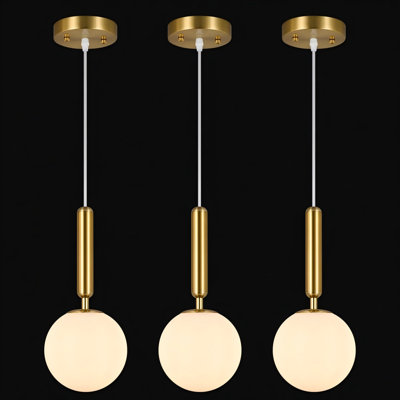 Luminaire suspendu moderne pour îlot de cuisine avec luminaire suspendu Mid-Century en verre blanc laiteux pour hall d'entrée de salle de bain (paquet de 3)