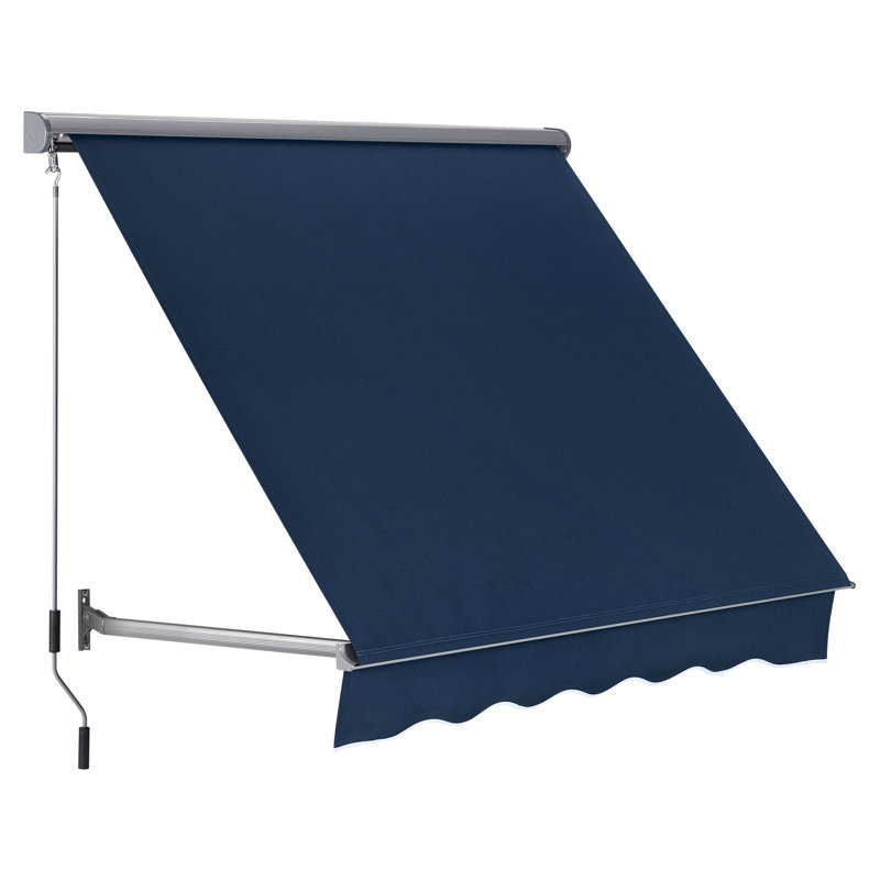 Auvent de fenêtre rétractable à angle réglable, structure en aluminium, Marine, H 55 po x l 63 po x P 38 po