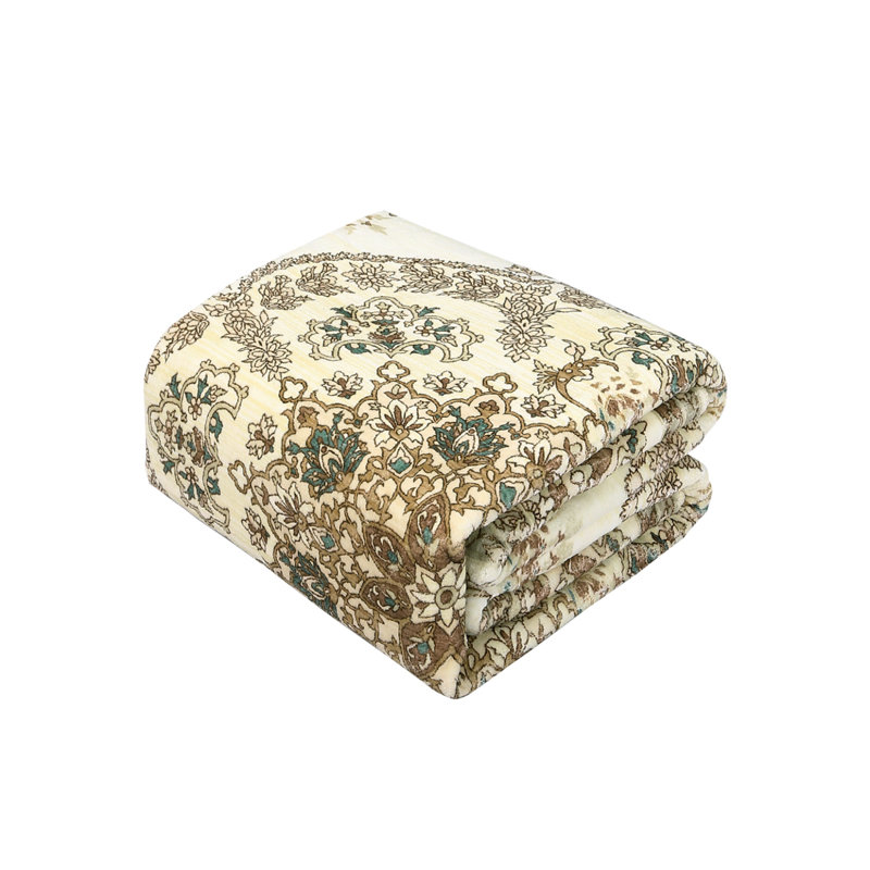 Washable Area Rug, Floral Medallion Low Pile Non Slip Foldable Pearl Velvet Indoor Carpet, Yellow Tone, 3'x5'