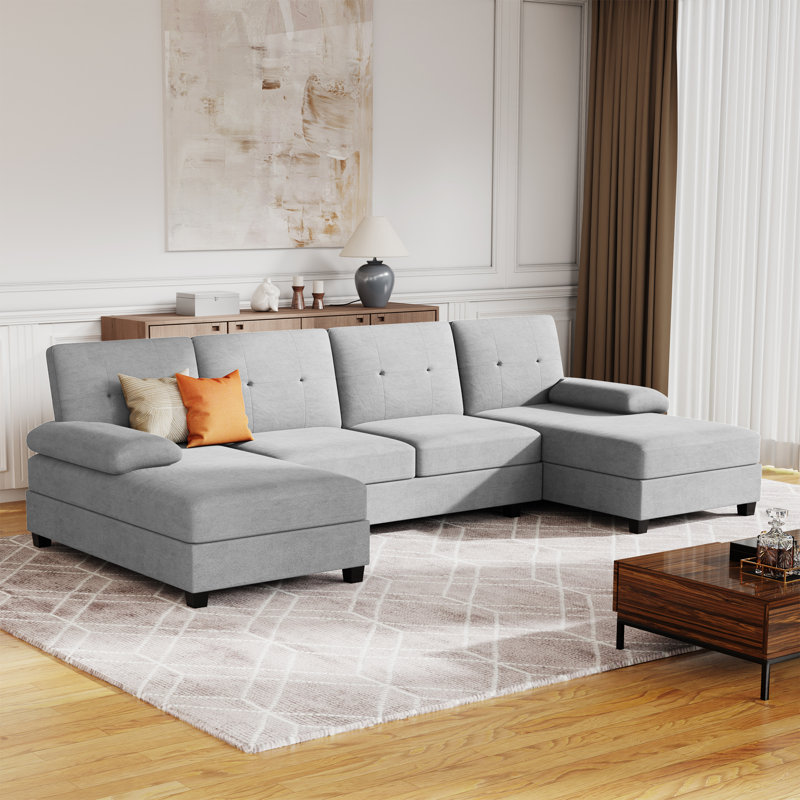 Canapé modulaire rembourré 3 pièces 3 pièces, Mélange de coton gris clair