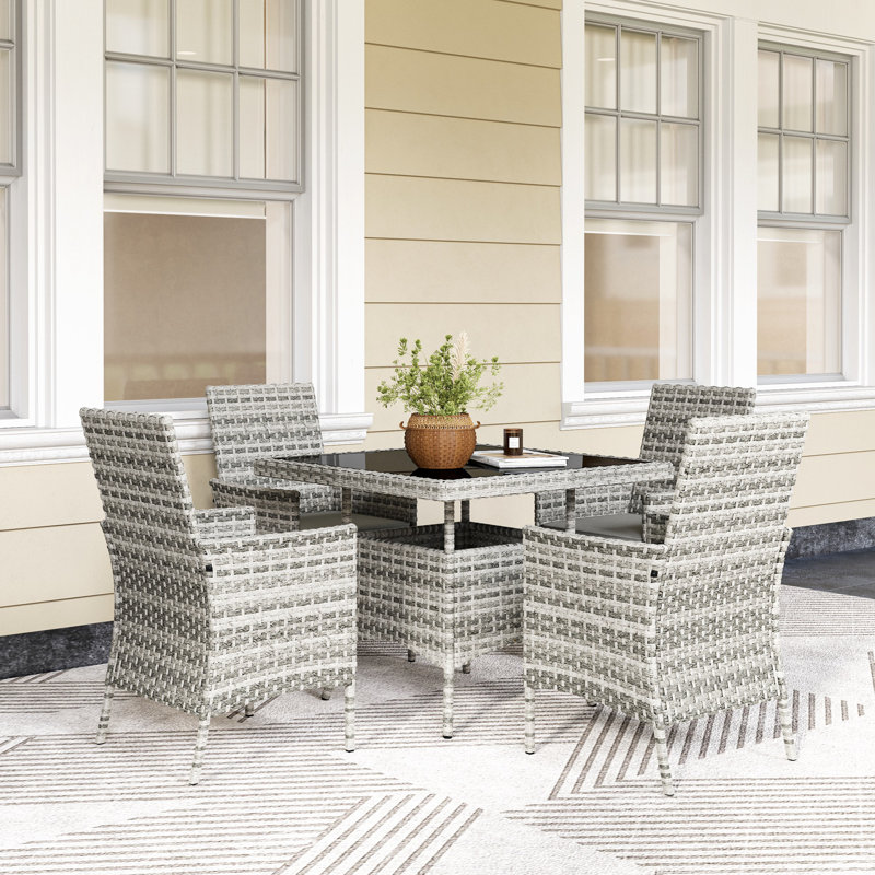 Outsunny Rattan Garden Furniture Set 4 Seater with Cushions, Grey