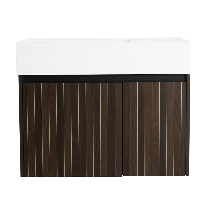 Armoire de meuble-lavabo 30 po avec lavabo, charnières, matériau pour meuble-lavabo, résine, 30", Argent / rayure brune