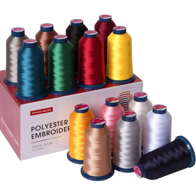 Richword Selected Embroidery Thread, 15 Colors 40WT (108D/2) Polyester Thread Kit, 4000M (4374Y) for Embroidery Machine