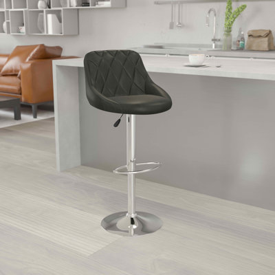 Tabouret de bar à hauteur réglable en vinyle avec siège baquet et dossier à motif de losange Hilia