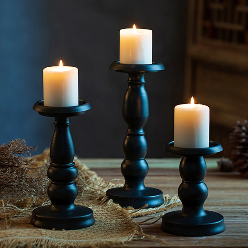 3 Pack Metal Black Retro Candle Stick Holders