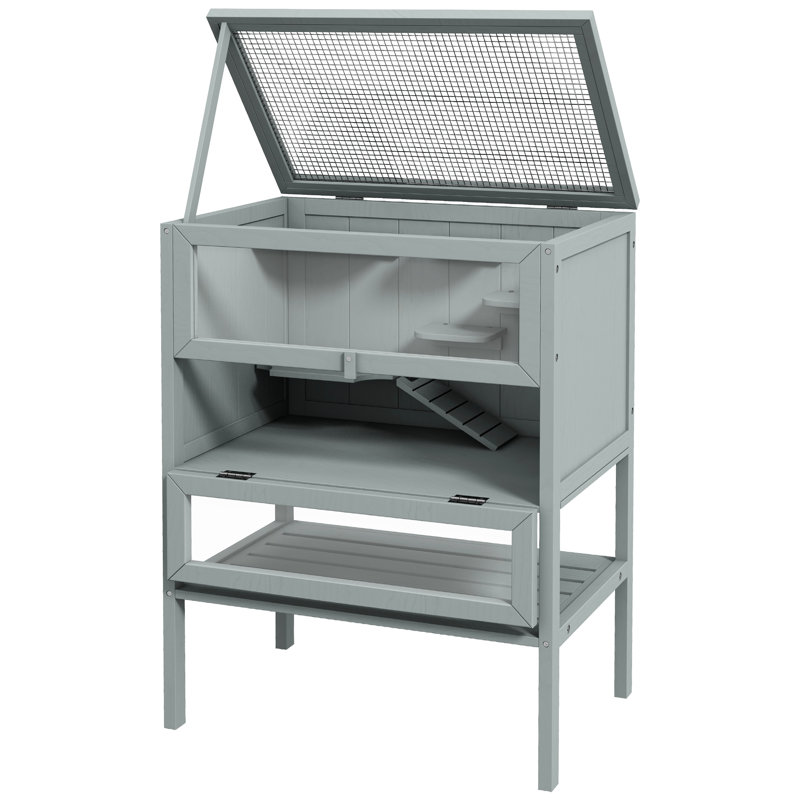 3 cages à hamster en bois - grises, offrant de multiples plateformes pour les animaux de compagnie