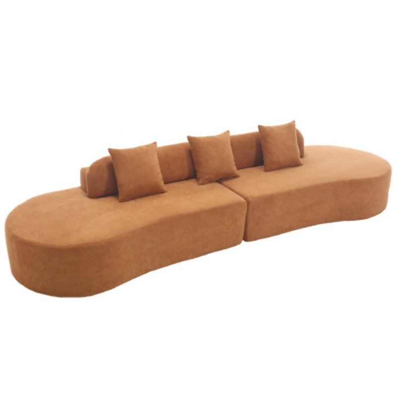 Canapé minimaliste incurvé avec 3 coussins pour le salon et les espaces de détente confortables, Brun