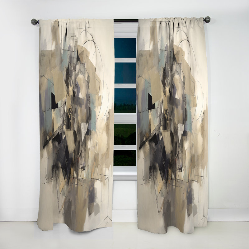 Fabiola Grey Beige Geometric Blend Ii Minimalism Curtain Velvet Room Darkening 1 Panel, 52" W x 84" L