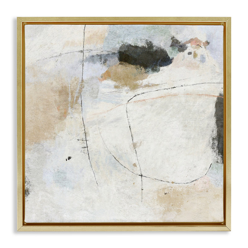 Art mural neutre sur toile à motif abstrait par Suzanne Nicoll, Cadre flottant métallique doré, H 18 po x l 18 po x P 1,7 po