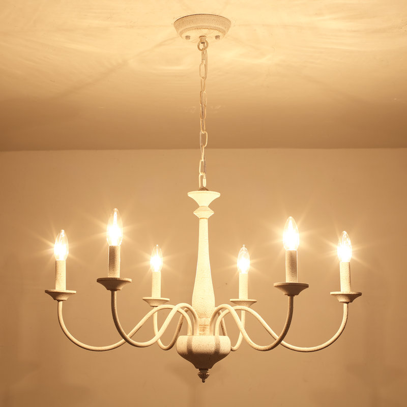Lustre classique à 6 lumières de style bougie Tinoco, Blanc vieilli