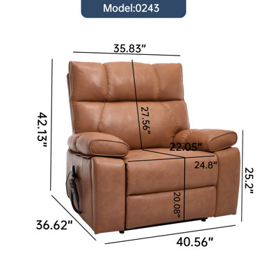 Leatheraire Heat Massage Dual Motor Infinite Position Up To 350 LBS Large Electric Power Lift Recliners With Hidden Cup Holders, Power-Remote, Medium-