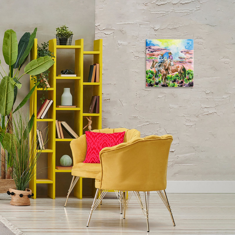 «Cowboy Duo in Canyon», art mural sur toile par Melissa Wang, H 17 po x l 17 po