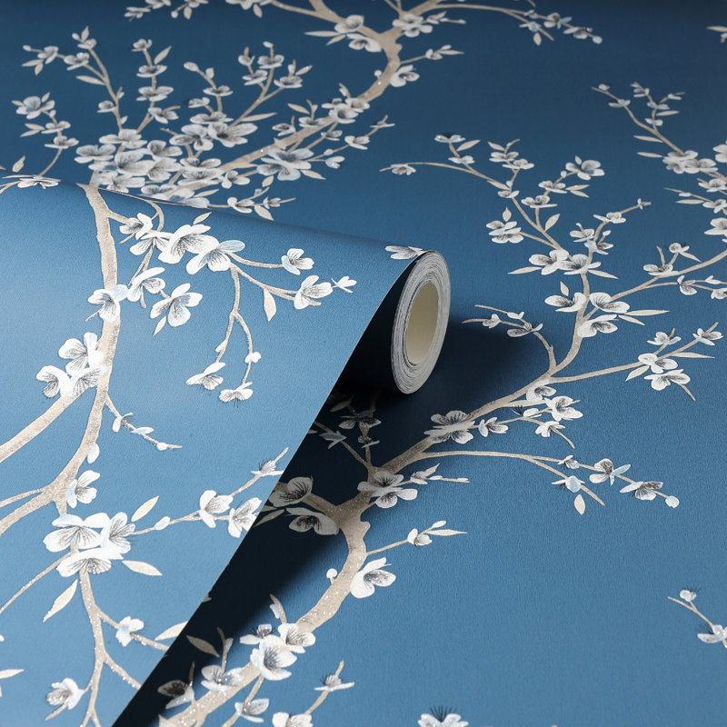Kaia Blue Flowering Tree Wallpaper