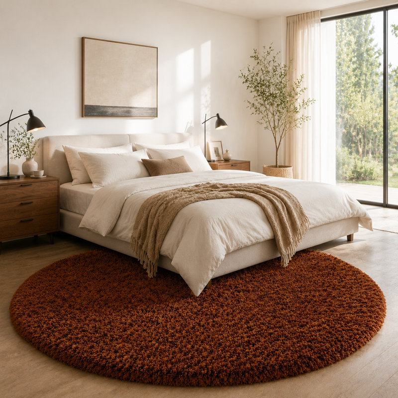8x8 ft Coffee Round Rug for Bedroom Room Fluffy Circle Rug Furry Carpet Shaggy Circular Fuzzy Washable Non-Slip Large Area Rug Soft Indoor for Living Room Cute Aesthetic Home Decor