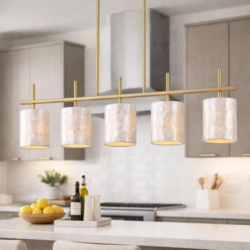 35.4" 5-Light Modern Coastal Capiz Shell Linear Kitchen Island Pendant