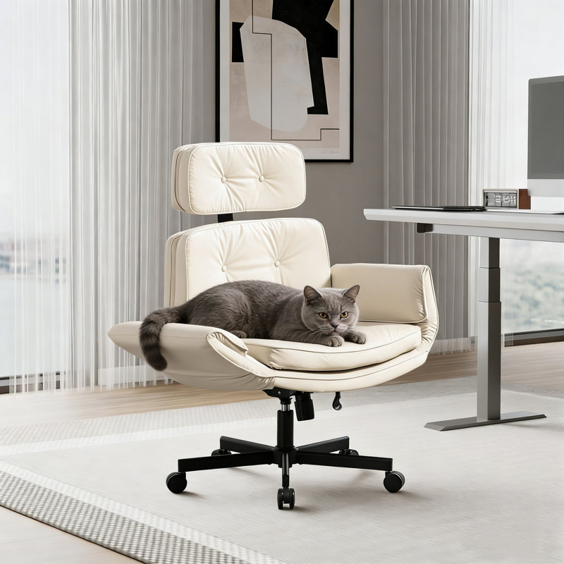 Chaise de bureau pivotante à pieds croisés avec accoudoirs réglables, Beige