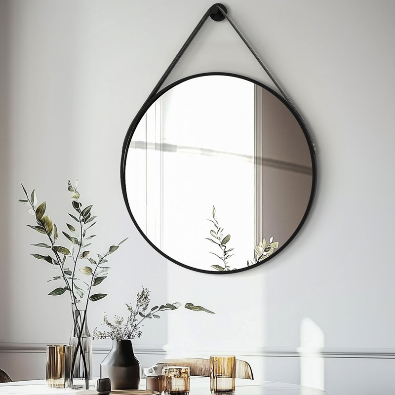 Wal Mirror Aluminium Round Mirror, Black, 80cm x 80cm