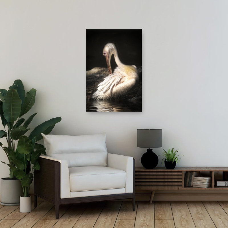 Elegant White Pelican Elegant Peaceful Serene Bird Pelican Nature Portrait Wall Art Print 1 Piece Wrapped Canvas Wall Art