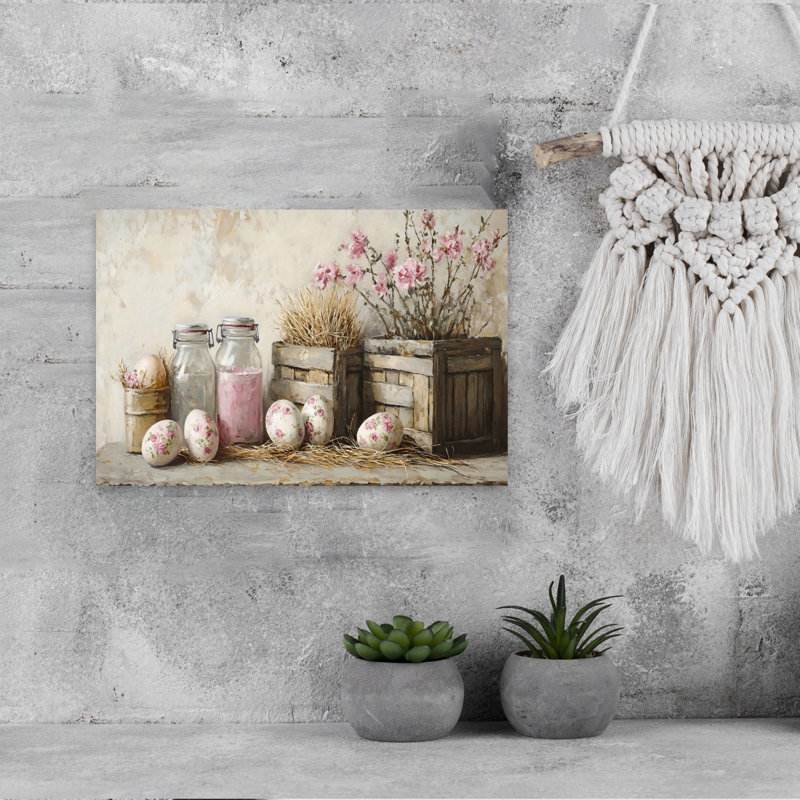 Easter Eggs Delicate Elegant Rustic Spring Wall Art Print, 12" H x 18" W