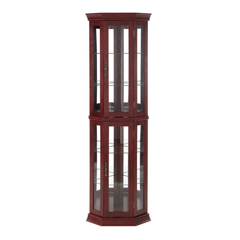 Cherry Display Cabinet, Lights, Tempered Glass Shelves, Mirrored Back Lighted Curio Demonstration With And, Cherry