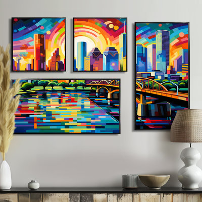 «City Houston Popart», ensemble de 4 grands panneaux muraux Houston