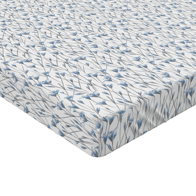 Drap-housse Ambesonne, Bleu doux, blanc / floral, Drap-housse très grand californien