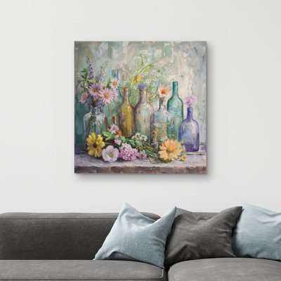 Flowers and bottles - 32"x32" art on canvas
