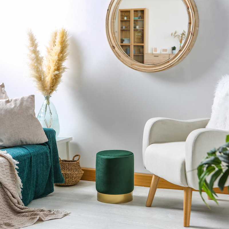 Harbour Housewares - Round Velvet Pouffe - 29 x 36cm, Green