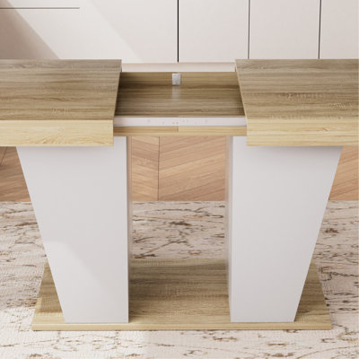 78.7" Rustic-style extendable dining table, seats 8–10 people, dining table with storage shelves on both sides, mid-century modern-style extendable wo