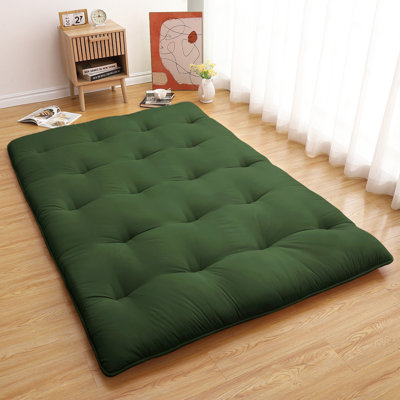 Foldable Japanese Floor Futon Mattress 80", 4 Inch Thick Roll-Up Water Resistant Tatami Sleeping Mat, Portable High-Density Foam Lounger for Home, Camping & Travel, Army Green