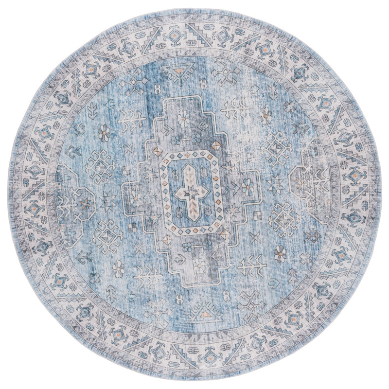 Maritess Machine Washable Southwestern Rug, Round 6'