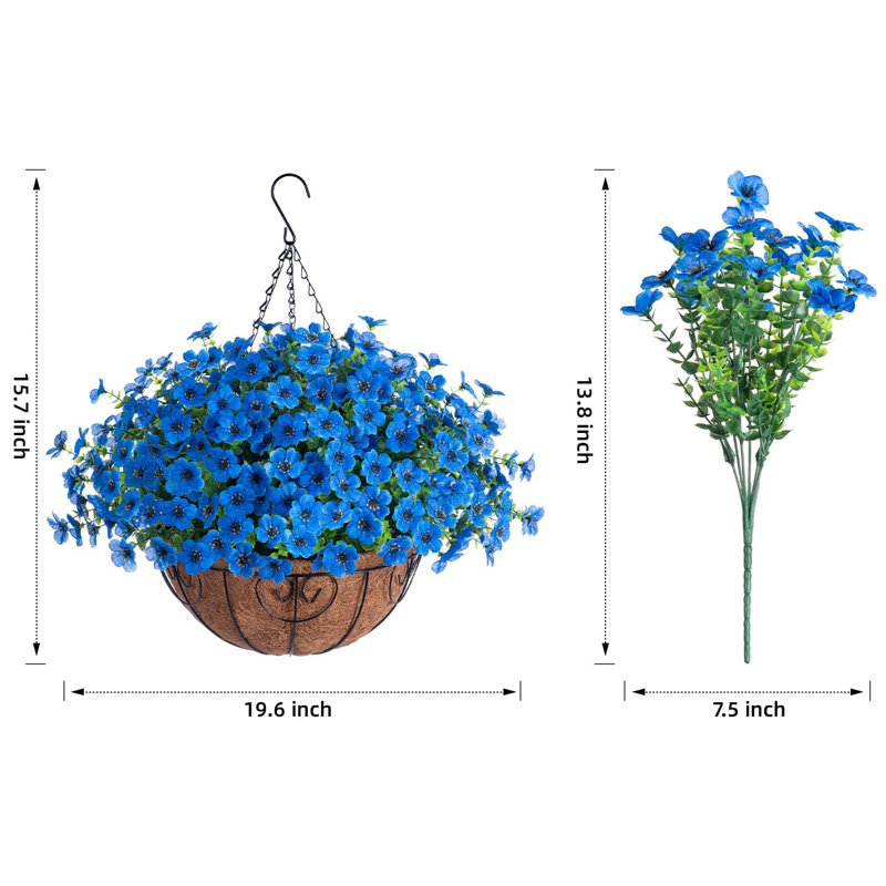Panier de fleurs artificielles artificielles pour l'été, Bleu