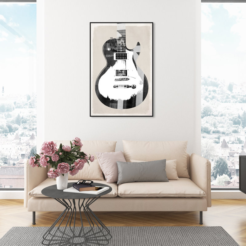 Guitare - impression, H 45 po x l 30 po, Cadre noir