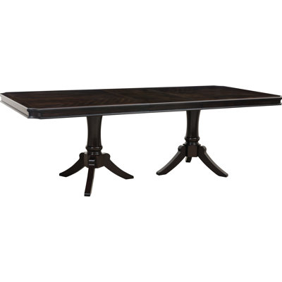 Table de salle à manger rectangulaire de 96 pouces avec base à double piédestal - Rallonge de meuble en bois fini cerisier foncé pour 8 sièges