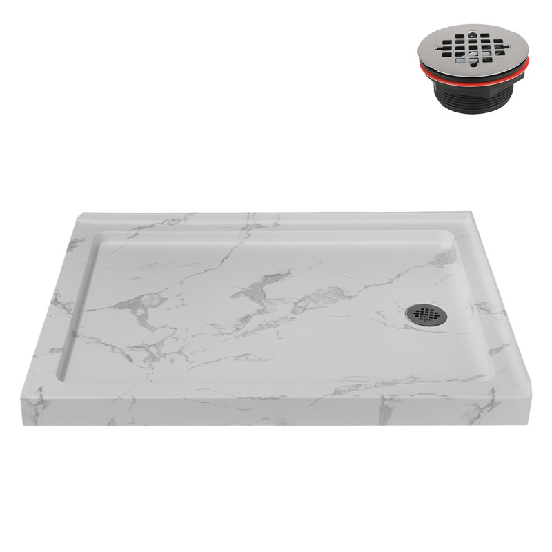 Base de douche en acrylique mat en marbre avec drain à droite Streamrain 48 po x 36 po Streamline, Oui, Marbre mat