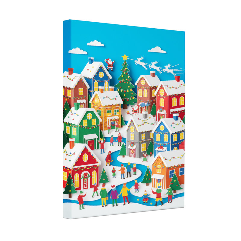 Scène de village de Noël avec des maisons enneigées et des gens