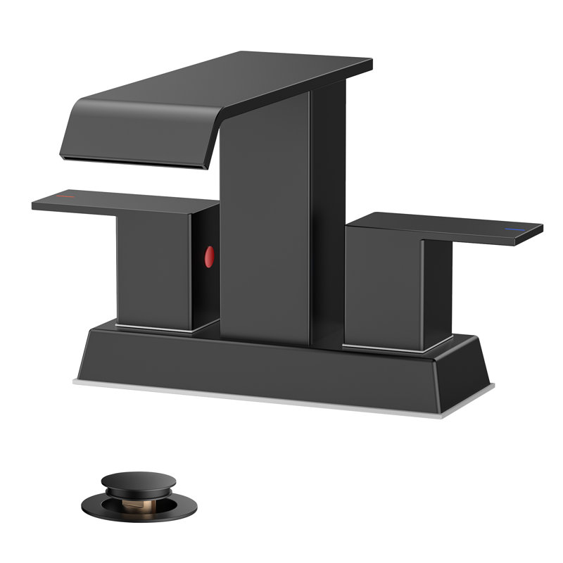 Robinet de salle de bain à ensemble central avec drain, robinet de salle de bain à 2 poignées, Noir mat