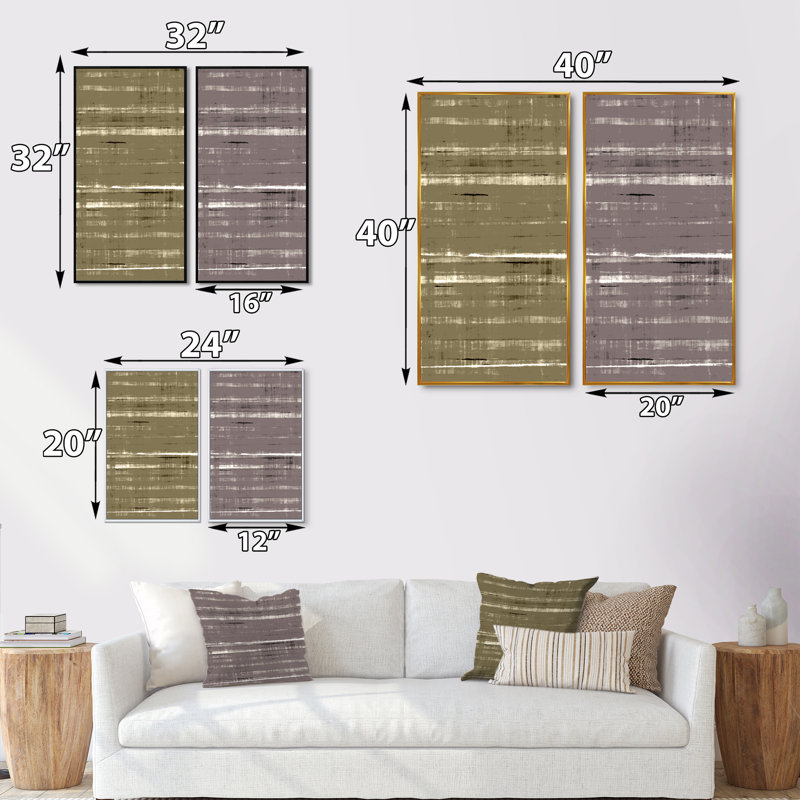 «Beige and Brown Abstract Art II», ensemble de 2 peintures sur toiles, H 32 po x l 32 po x P 1 po, Cadre flottant doré